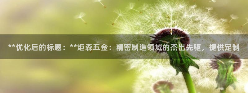 彩神vlll游戏特色：**优化后的标题：**炬森五金：精密制造领域的杰出先驱，提供定制